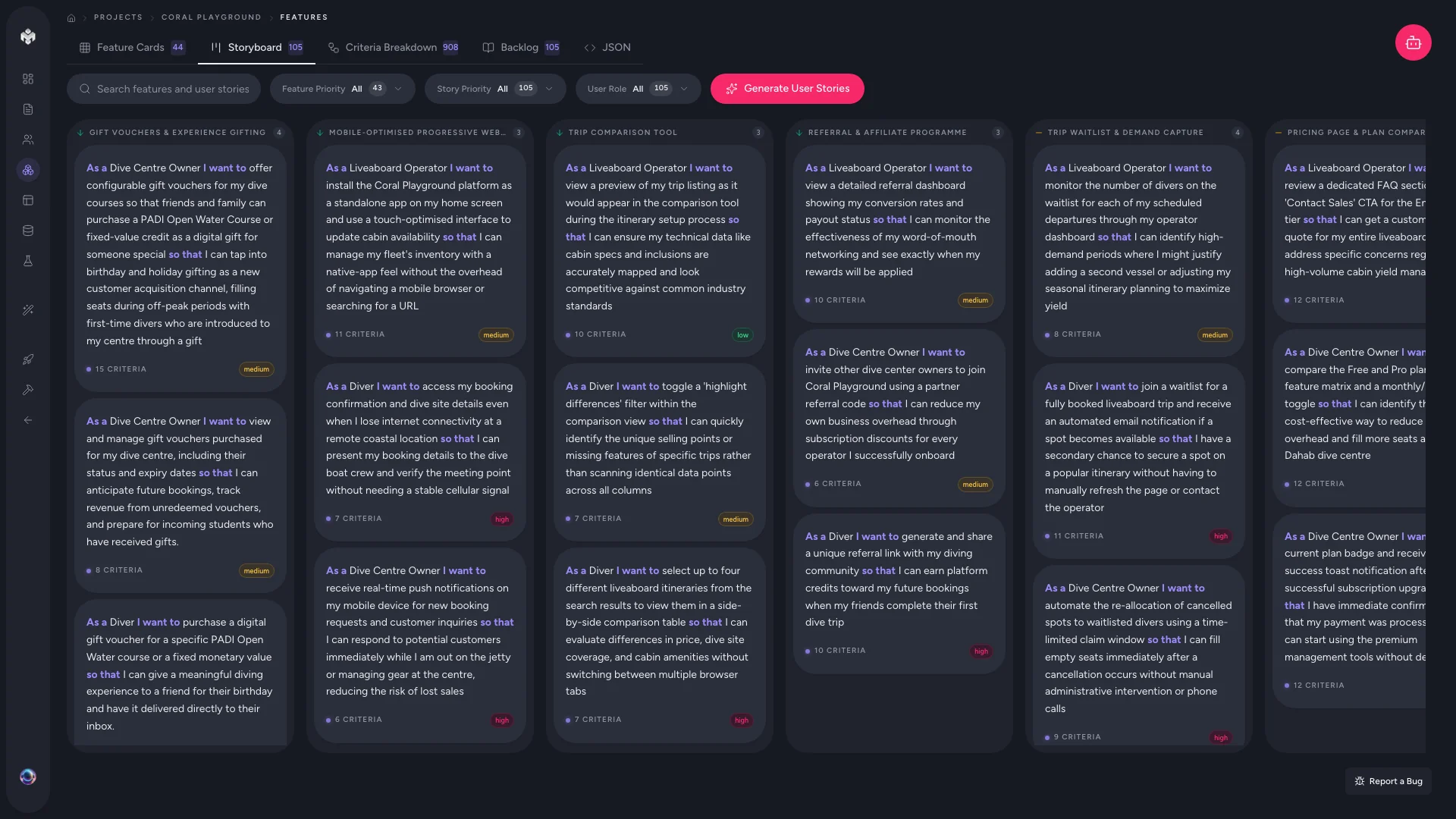 VibeMap user story storyboard view
